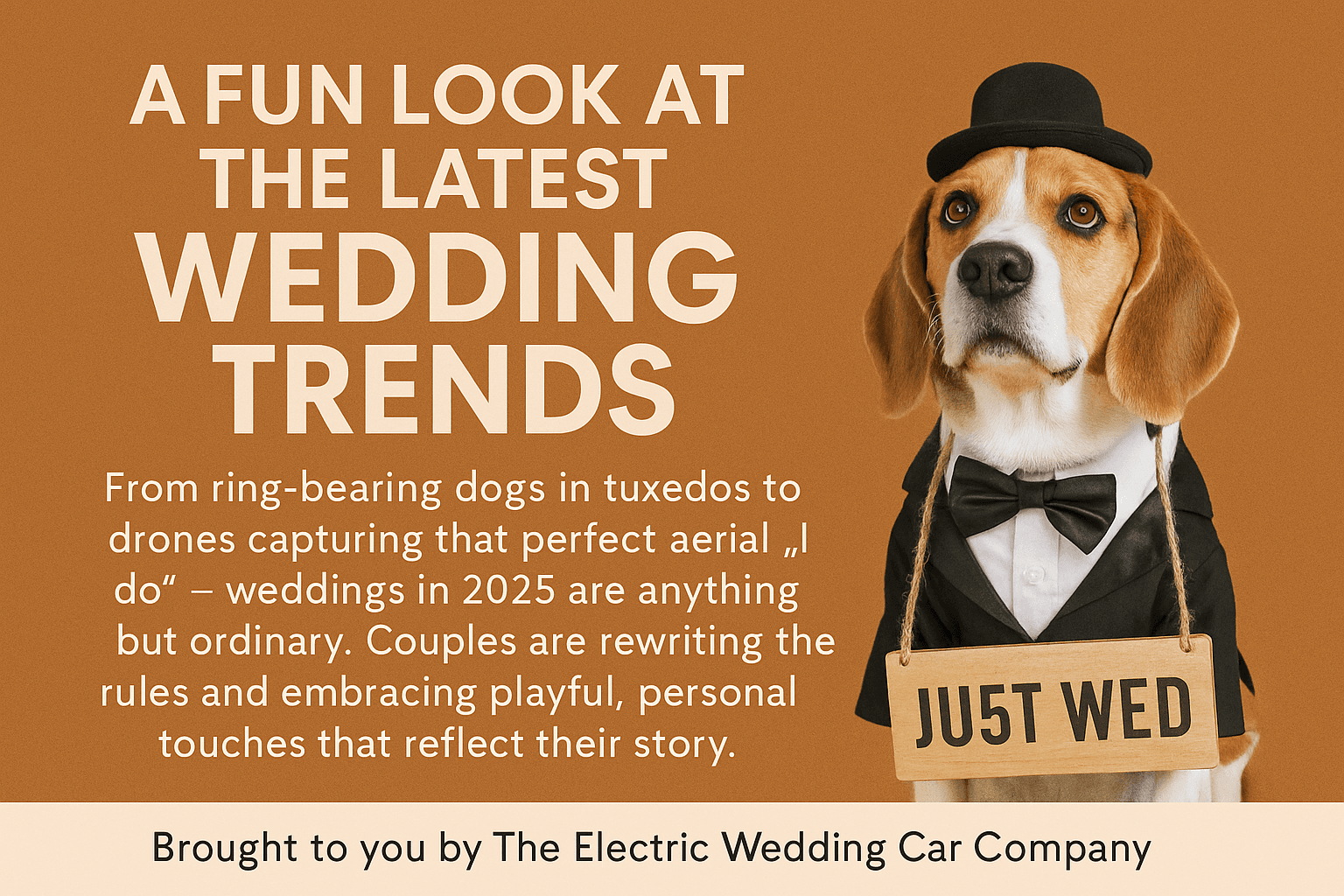 Dog ring bearer in a tuxedo, reflecting wedding trends 2025