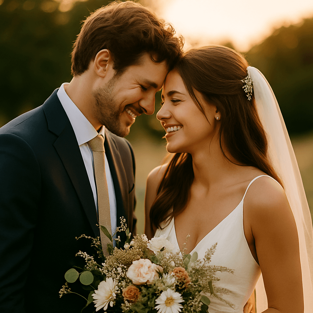 Bride holding reusable bouquet at a low-waste wedding ceremony