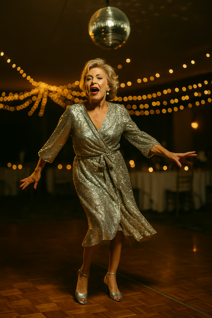 Joyful wedding dance moment between guests