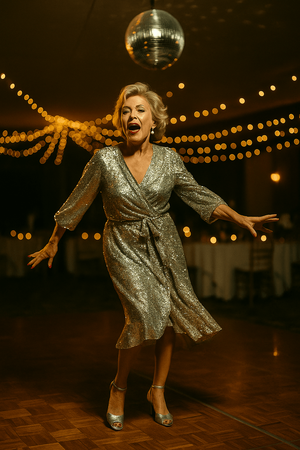 Joyful wedding dance moment between guests